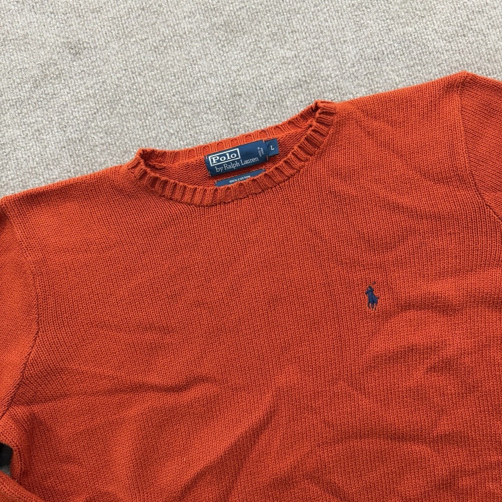 Polo Ralph Lauren Crewneck Orange Sweater Mens Size L Blue Pony
